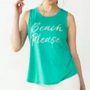 Nwt Apt 9 xlarge sleeveless top with the phrase "beach please"